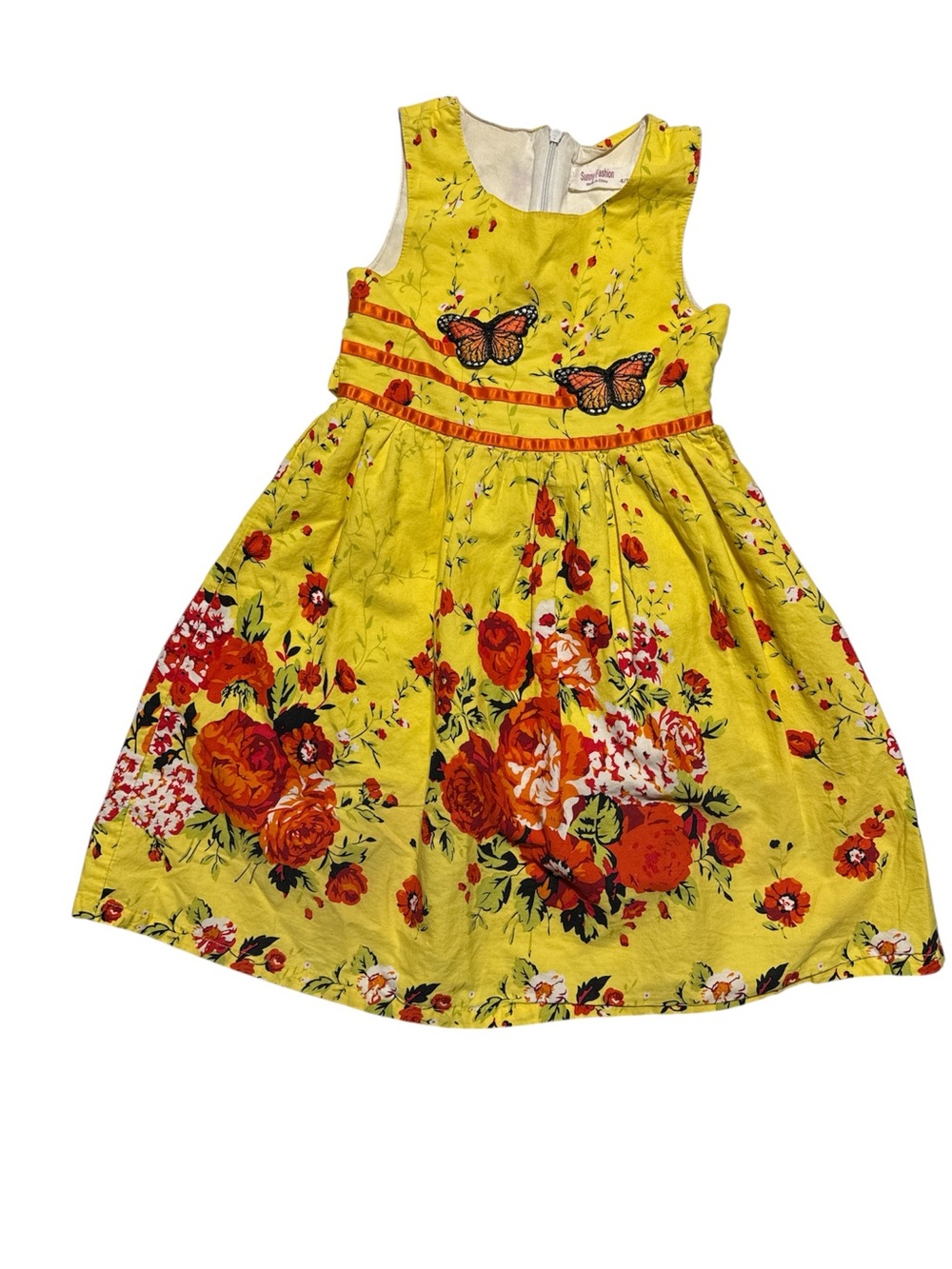 Sunny‎ Fashion Yellow Floral Butterfly A-Line Dress Size 4/5